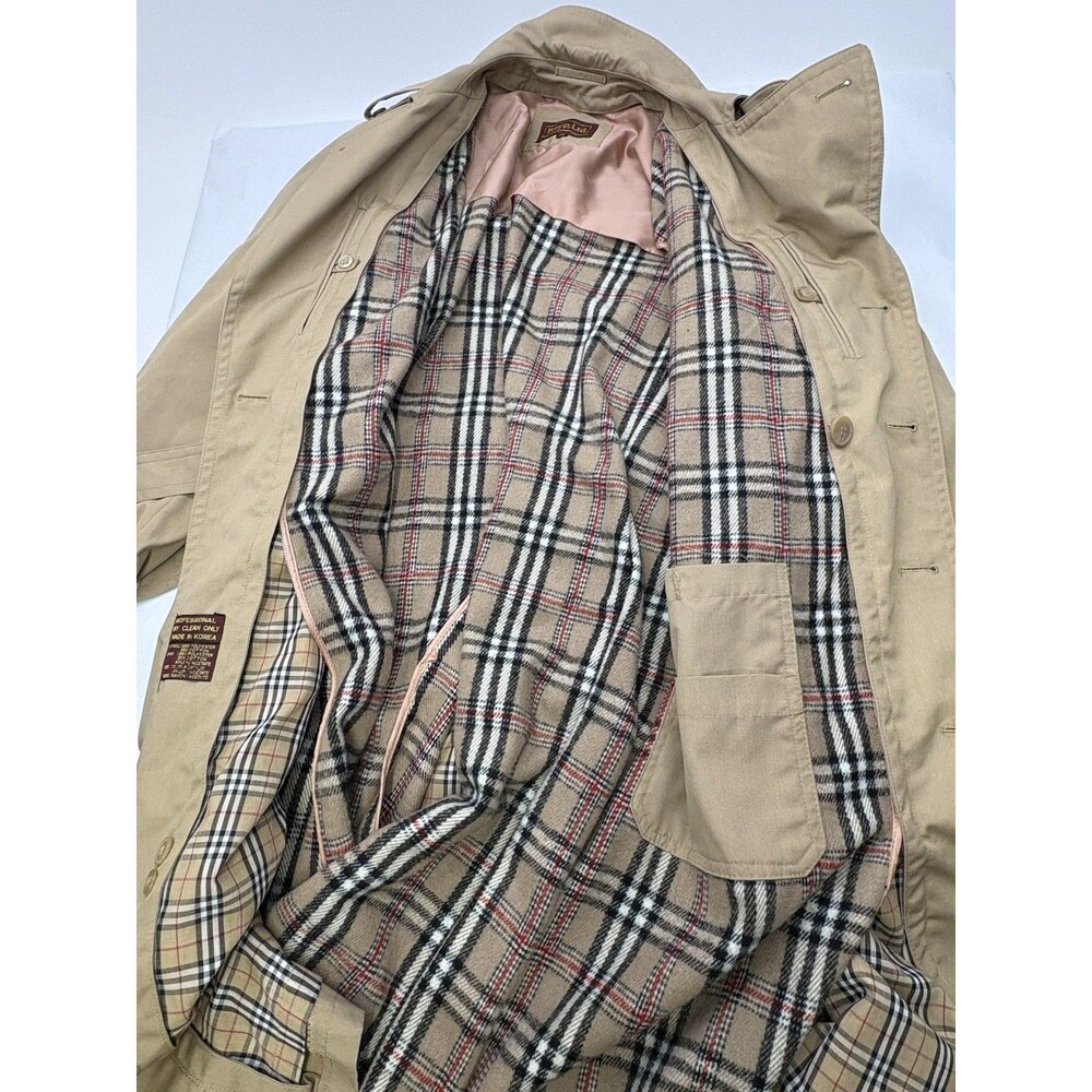 Vintage Repp Ltd Trench Coat Mens 42 Tan Plaid Lined Belted Korea - Picture 7 of 16
